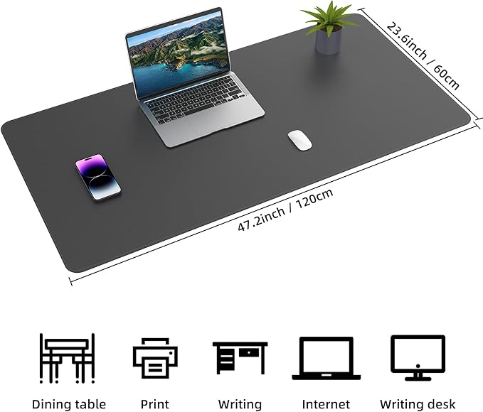 AFIING Large Desk Mat, 47" x 23.6", Black | Natural Cork & PU Leather, Non-Slip, Waterproof, Large Mouse Pad for Office, Home & Gaming