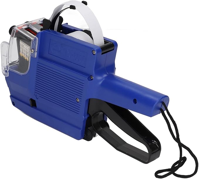 Price Tag Gun, 10 Digits 2 Lines Labeler Marker Attacher Tool for Office Retail Store 2 Row Price Tag Gun Kit with Label Stickers and Ink Rolls (Blue)
