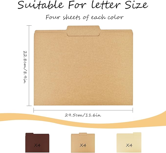 12 Pcs Brown File Folders Letter Size Colored Manilla File Folders with 1/3-cut Tabs Decorative File Pockets for Office School Business Home Organizer (12, Brown Series)