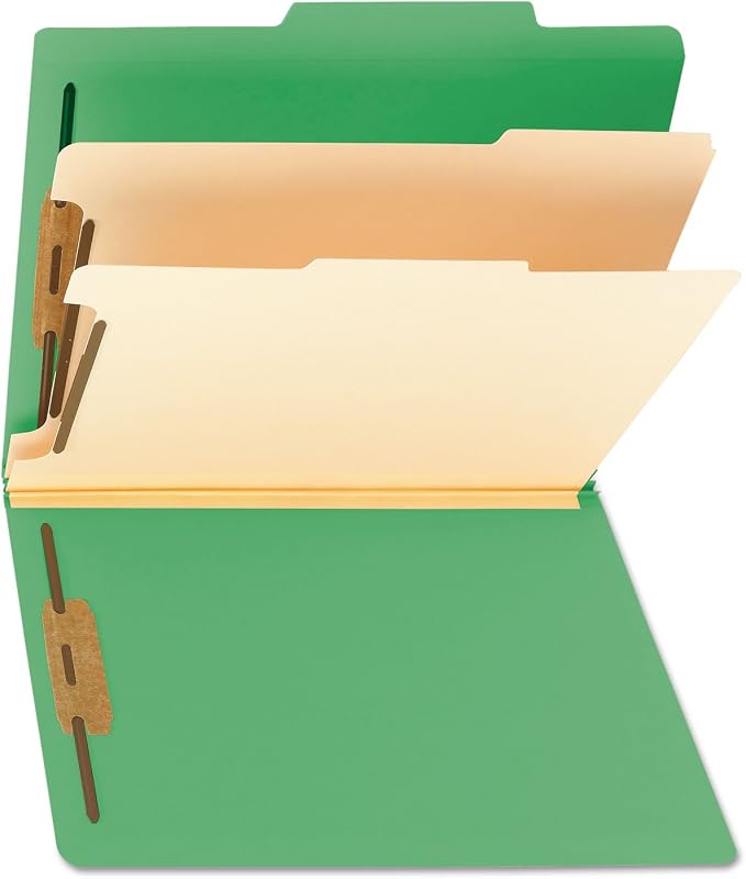 Smead Classification Folder with Prongs, 2 Dividers, 2" Fasteners, Letter Size, for Documents Organization, Durable File Organizer for Home, School or Office, Green (14702)