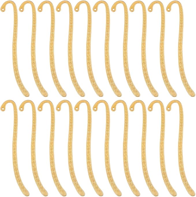 20 Pack Metal Bookmark Hairpin Beading Vintage Hook Carved Antique Tibetan Golden Alloy Embossed Bookmarks with Loop Retro Jewelry Making Charm for Crafting Book Lover Reading Enthusiast