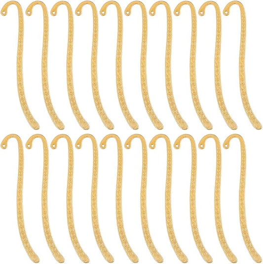 20 Pack Metal Bookmark Hairpin Beading Vintage Hook Carved Antique Tibetan Golden Alloy Embossed Bookmarks with Loop Retro Jewelry Making Charm for Crafting Book Lover Reading Enthusiast