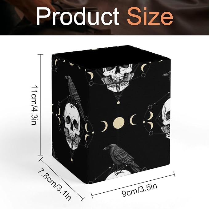 Men's Fashion Pencil Pen Holder Cup, Waterproof Office Supplies, Waterproof Multifunctional Office Supplies Black Raven Moon Skull