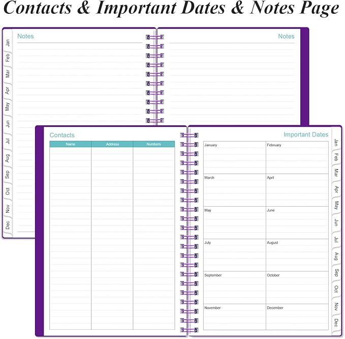 2026 Planner - Weekly and Monthly Calendar Planner from Jan 2026 - Dec 2026, Planner 2026 Spiral Bound with 12 Monthly Tabs, Inner Pocket, Perfect for School Office Supplies, 6.4" x 8.5", Purple-C