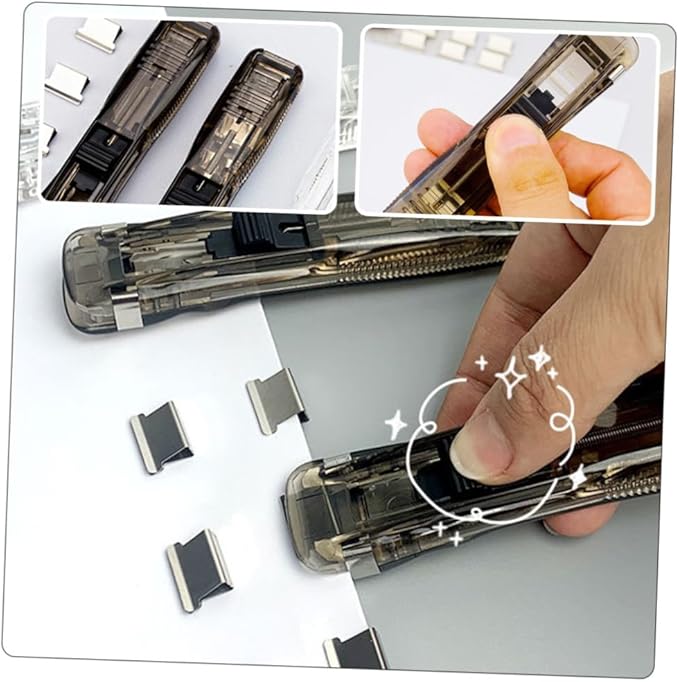 OSALADI Reusable Desktop Stapler and Clip Dispenser Set 200pcs Staple Refills, Black Office Stapler Tool for Document Binding and File Organization, Office and Home Use
