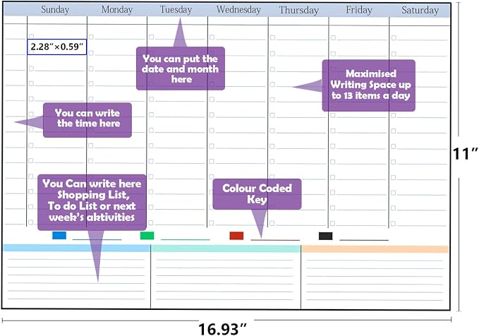 POPRUN Magnetic Fridge Calendar, 16.9"x11" Weekly Schedule Whiteboard, Dry Erase Board for Family Planning & Organization, Ideal for Home, School, Office