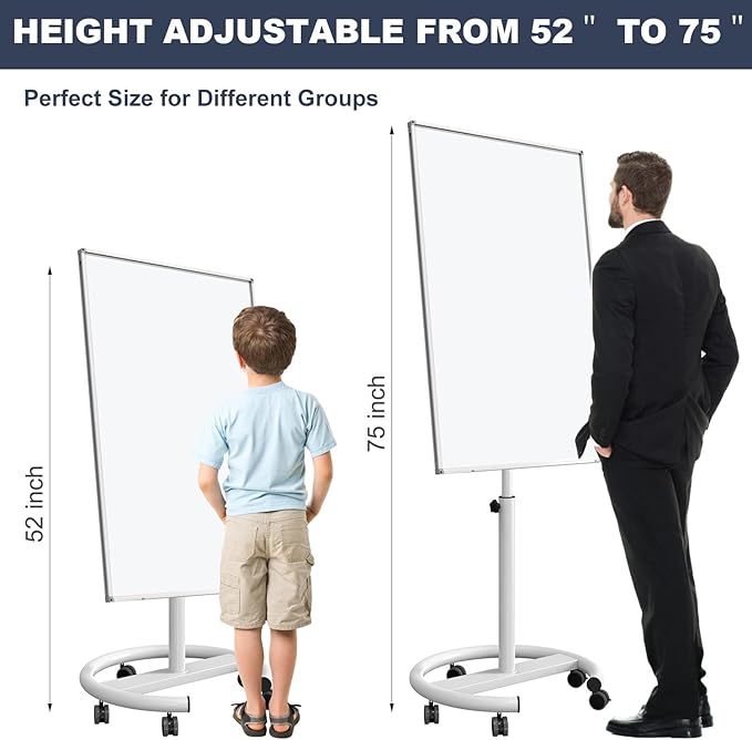 TANKEE Mobile Whiteboard on Wheels - 40'' x 26'' Portable Magnetic Standing White Board, Dry Erase Board with Stand, Flip Chart Easel for Classroom Teachers with Paper Pads