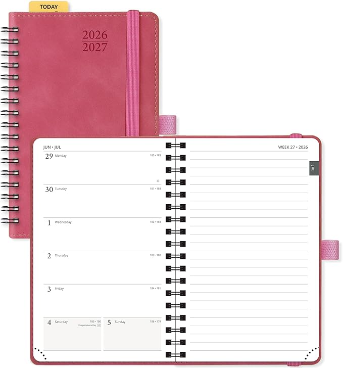 POPRUN Pocket Planner 2026-2027 (JUL 26-JUN 27), Purse Size 4" x 6.25", Small Pocket Calendar for Purse, Academic Weekly and Monthly Calendar with Ruler, Spiral Softcover, 100GSM - Magenta