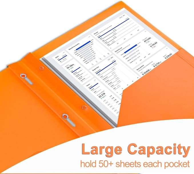 6 Pack Plastic Folders with Pockets and 3 Prongs,Colored Two Pockets folders for Docments,Assort Colors