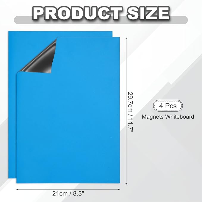 PATIKIL Dry Erase Board, A4 4 Pack Magnets Whiteboard Fridge Calendar to Do List Magnetic Board Office Supplies for Home Kitchen Refrigerator Desk Wall, Blue