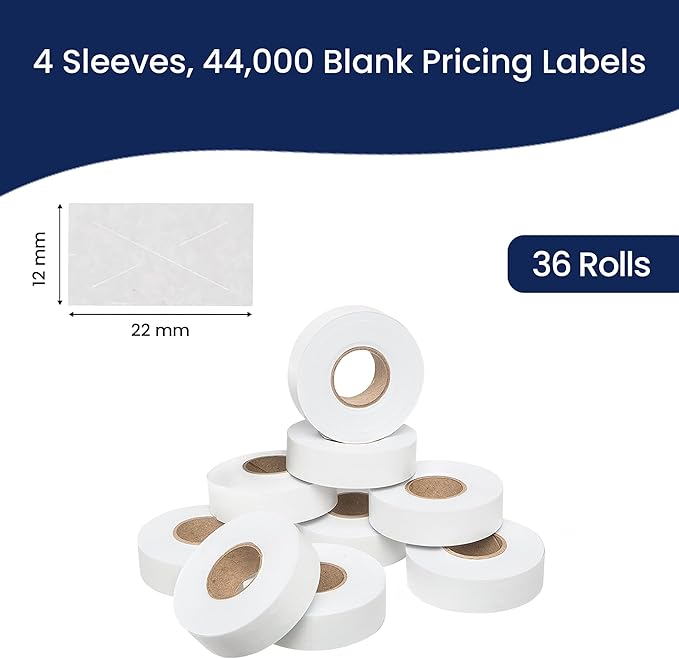 Perco 2212 White Pricing Labels for Garvey Contact 22-6/22-7/22-8 Price Gun - 36 Rolls, 44,000 Pricemarking Labels - with Bonus Ink Roll