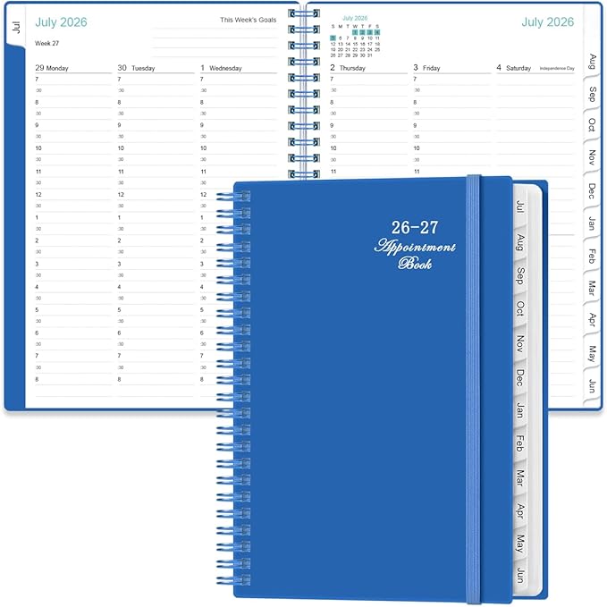 2026-2027 Appointment Book & Planner - 2026-2027 Daily Hourly Planner from July 2026 - June 2027, Weekly Appointment Book with 30-Minute Interval, Medium 6.4" x 8.5", Blue-D