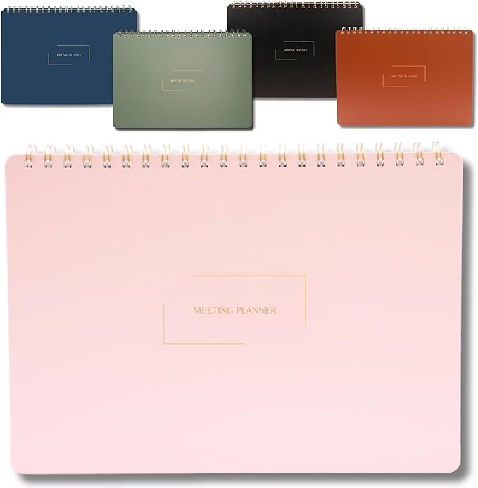 | Meeting Notebook for Work | 8.25" x 11.75" | Project Planner | Simple Design | Multiple Layouts | Office and Business Planner (Pink, Meeting Planner - Landscape)