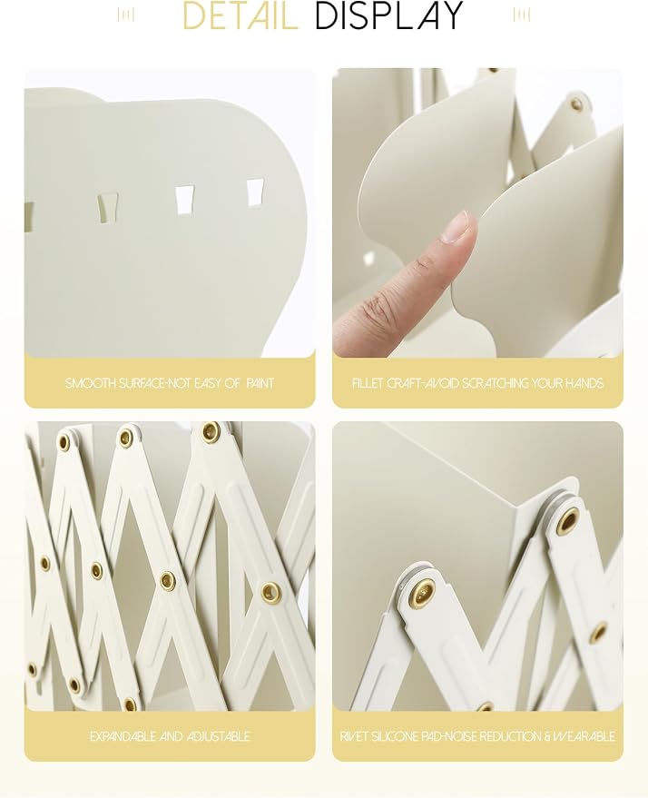 Heavy Duty Bookends Adjustable Book End, Desk Book Holder for Shelves, Book Organizer for Desk, Suitable for Office Home School (19.69 inches Max) (White)