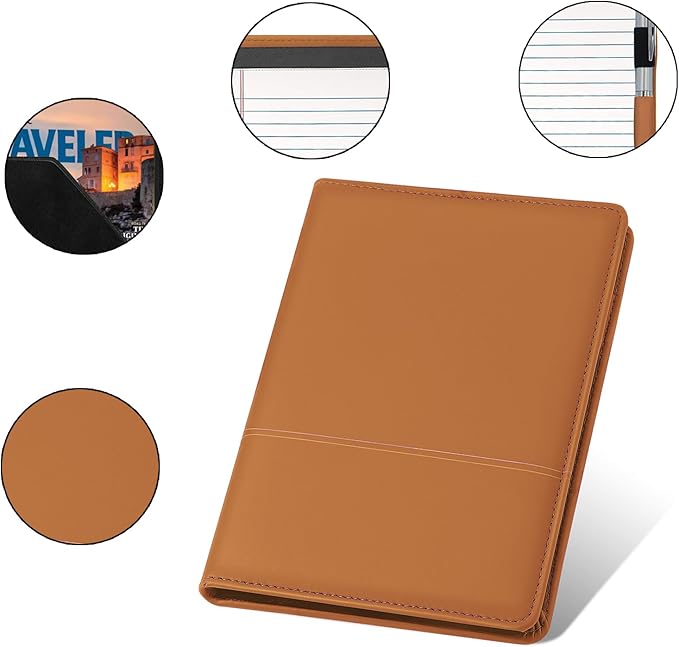 Classic Padfolio/Junior Portfolio Folder Case, Business A5 Binder Organizer Notepad for Men Women, 5 x 8 Writing Pad Included, Brown.