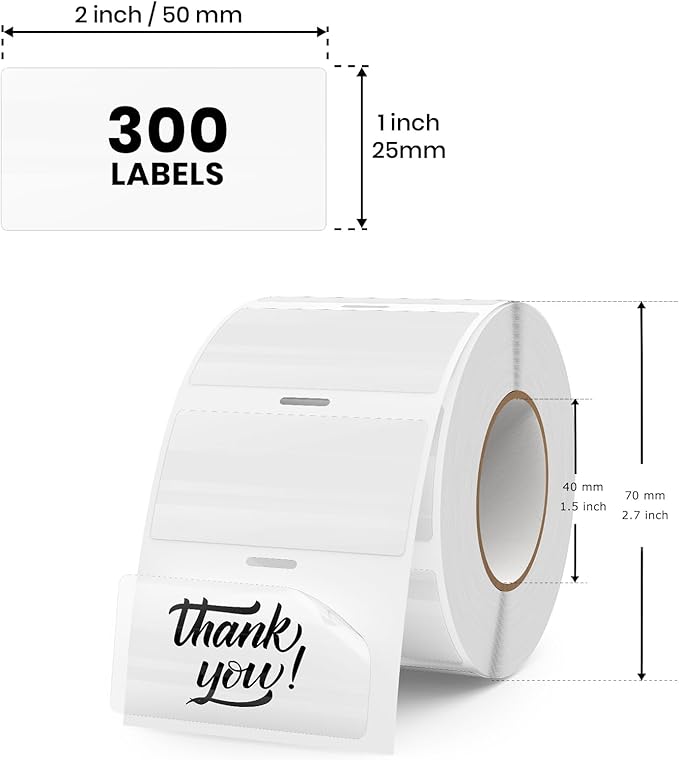 Transparent Thermal Labels 2 × 1 Inch Self Adhesive Printer Clear Stickers Vinyl Waterproof Roll Decals Rectangle Name Tag for Address Design DIY Logo Business 300 PCS