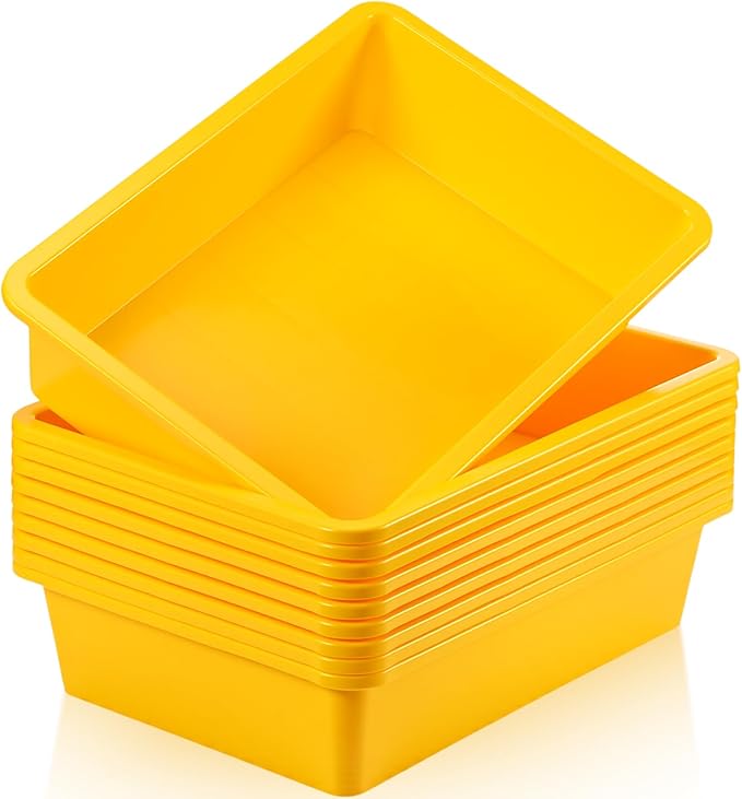 Hoteam 10 Pcs Flat Storage Organizer Tray Bin Paper Tray for Classroom Plastic Stackable File Organizer for School Office Teacher Book Organization(Yellow,13.78 x 9.84 x 3.15 Inch)