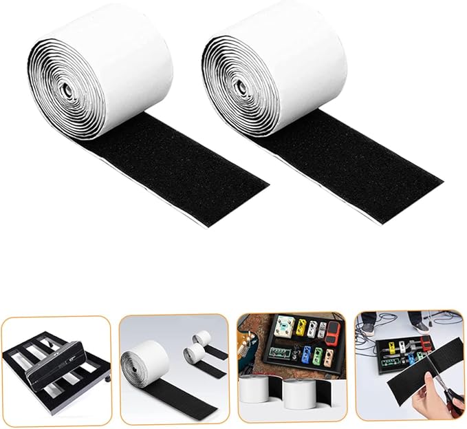 LIOOBO 2rolls Guitar Pedal Board Tape Durable Hook and Loop Mounting Strips for Secure Effect Pedal Installation Nylon Fasteners for Electric Guitar Accessories