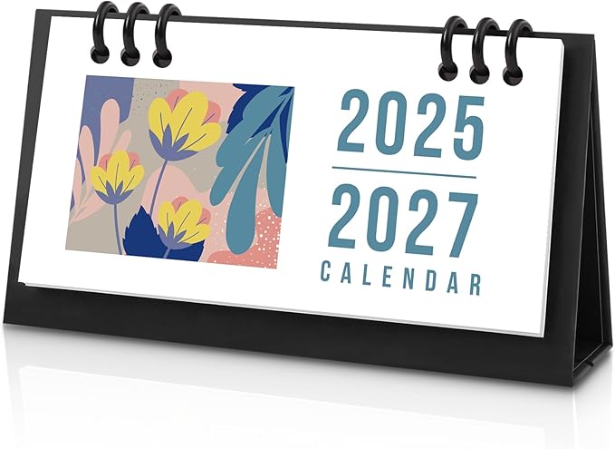 KONVINIT Small Desk Calendar 2025-2027, Flower 2026 Desk Calendar - Runs From July 2025 Until June 2027-6.3" x 3.1", 24 Months Small Calendar for School, Home and Office Supplies
