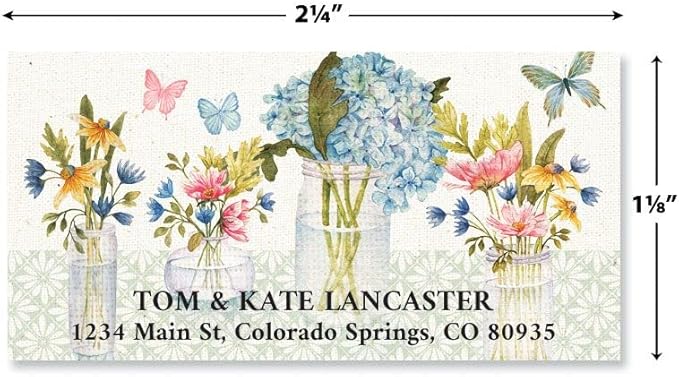Colorful Images Jar Florals Butterflies Return Address Mailing Labels, Personalize with Name & Addresses, Set of 144 Self Adhesive, Easy Peel Flat Label Sheets, 1-1/8" x 2-1/4", 4 Designs