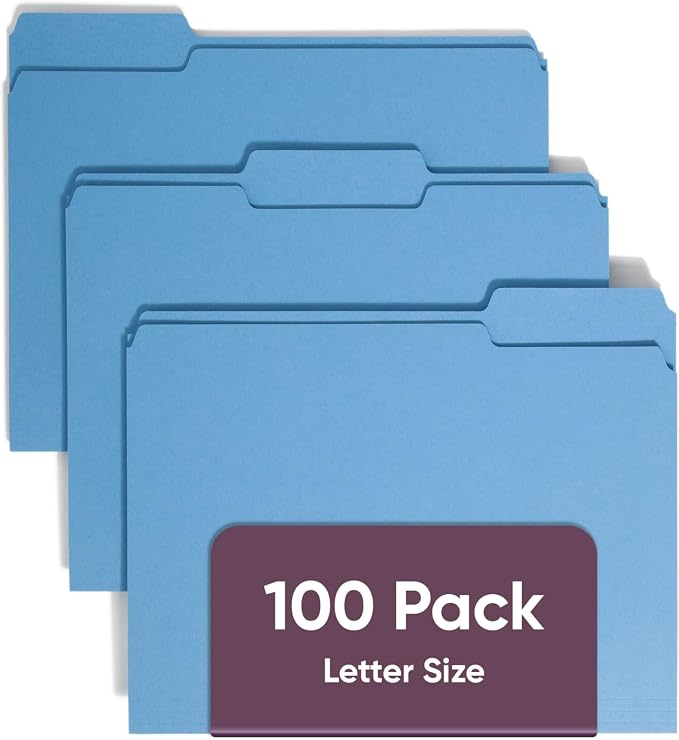 Smead Blue File Folders for Documents,with 1/3-Cut Tabs,Letter Size,Blue,for Easy Organization and Office Use (12043),100 Count (Pack of 5)