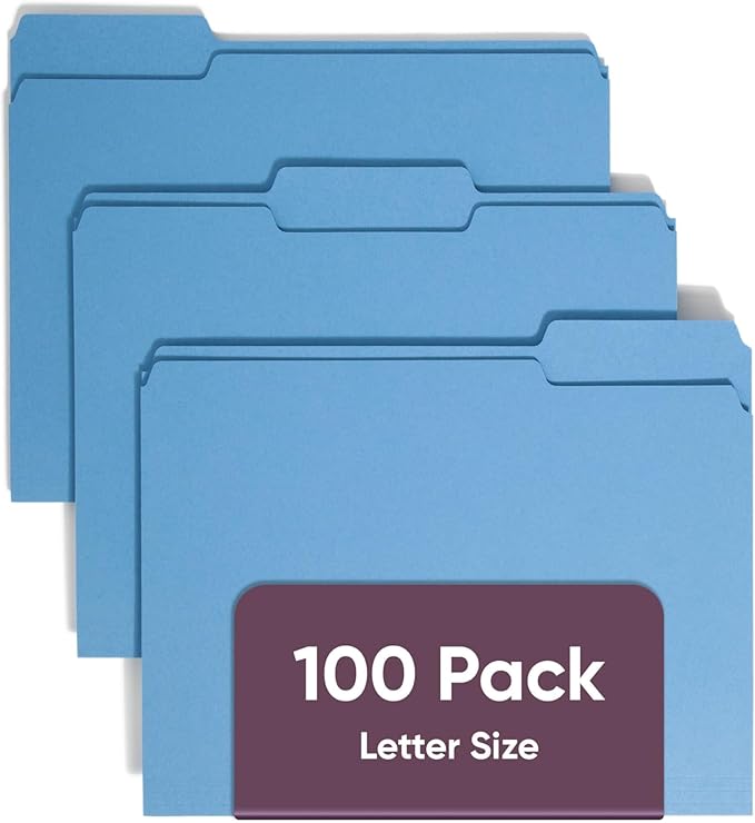 Smead Blue File Folders for Documents,with 1/3-Cut Tabs,Letter Size,Blue,for Easy Organization and Office Use (12043),100 Count (Pack of 5)