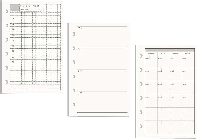 AxeWoodz A7 Refill Paper 3 Pack Undated Daily, Weekly, Monthly Binder Inserts 6-Hole Punched Filler Paper for Planner, 135 Sheets/270 Pages Refillable