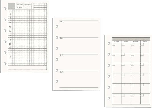 AxeWoodz A7 Refill Paper 3 Pack Undated Daily, Weekly, Monthly Binder Inserts 6-Hole Punched Filler Paper for Planner, 135 Sheets/270 Pages Refillable