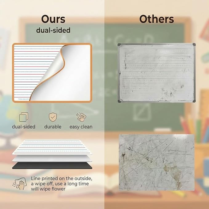 Dry Erase Boards 6 Pack, Colored Frame Double Sided Magnetic Small Whiteboards with Lines for Kids, Students, Teacher & Classroom Pack