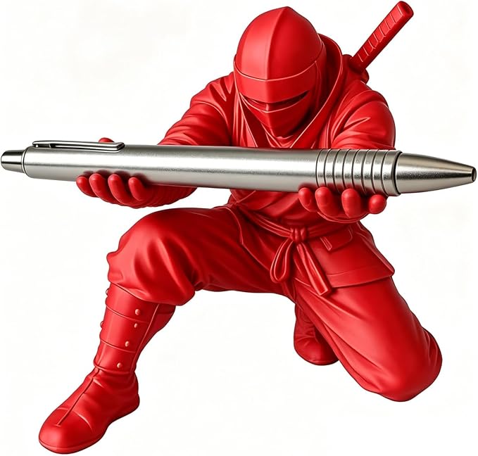 Ninja Pen Holder, 3D Printed Single Pencil Holder Display Stand, Cool Desk Organizers and Decor for Men, Birthday Gift, Father's Day, Office, Home (White)