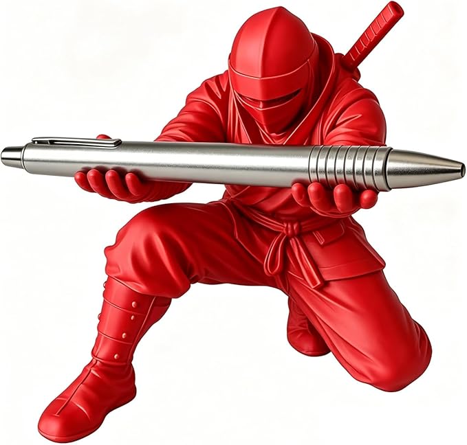 Ninja Pen Holder, 3D Printed Single Pencil Holder Display Stand, Cool Desk Organizers and Decor for Men, Birthday Gift, Father's Day, Office, Home (Red)