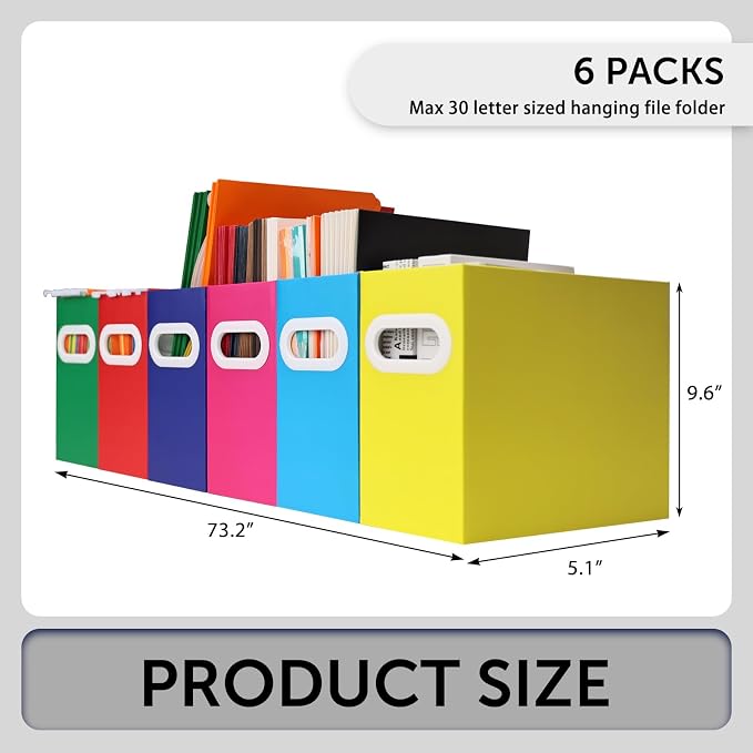 Collapsible File Organizer Box with Handle – Cardboard Hanging File Folder Storage Crate for Desk, Office, School, or Home – Colorful Portable Filing Box, Document Organizer, Magazine Holder