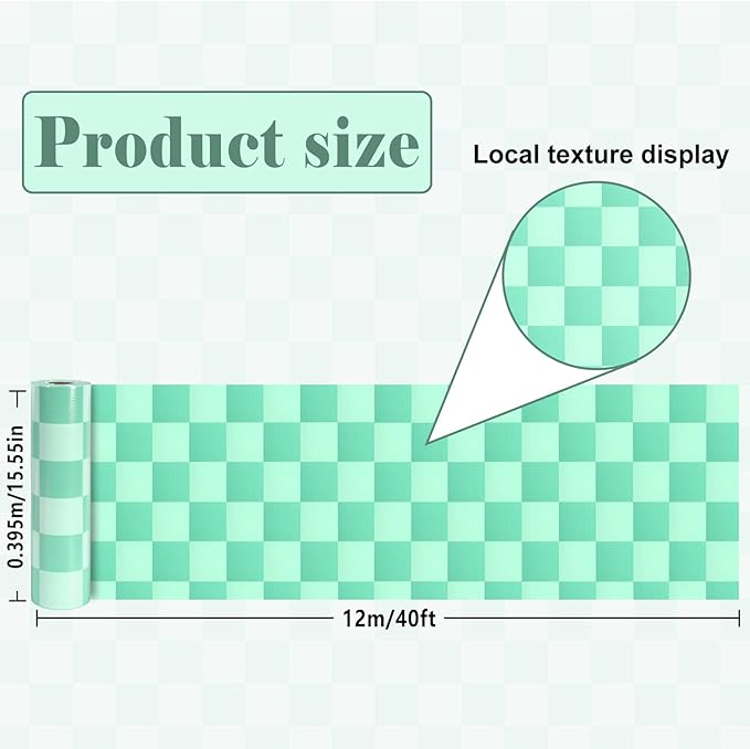 Green Checked Bulletin Board Roll Green Reusable Waterproof Erasable Background Wrinkle Resistant Poster Non-Woven Fabric Bulletin Board Roll for Spring Classroom Decor Wrap Paper Crafts 15.55" x40ft