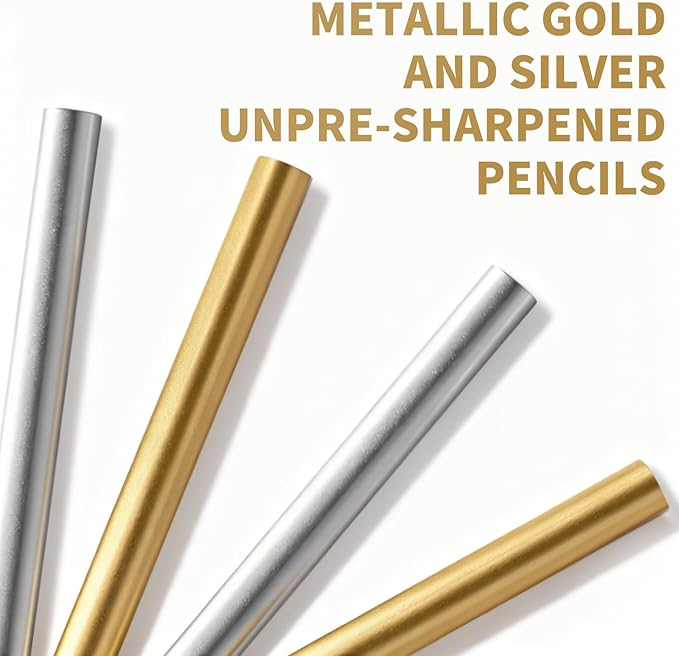M&G Gleam Series 24 Pack HB Triangular Wood-Cased Pencils, Unsharpened with Matching Erasers, Smooth Writing Break-Resistant Core, Gold and Silver Solid Barrels for School Office Classroom Supplies