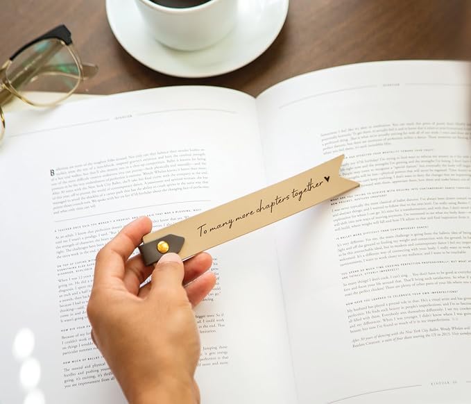 Engraved Leather Bookmark in Cream - to Many More Chapters Together, Romantic Gift for Book Lovers on Anniversary, Wedding Favor
