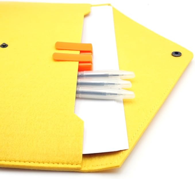 Felt File Folder, Durable Briefcase, Document Bag, Paper File Folders, Portfolio Case, Letter Envelope, Handbag Button Closure, for Office Home School Stationery (Yellow)