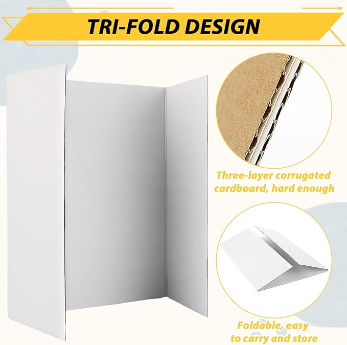 15 PCS 14 x 22 Inch Trifold Poster Board White Science Fair Display Boards 14 x 22 Trifold Presentation Board Tri-Fold Science Project Board Trifold Boards for Projects, Business, Exhibition