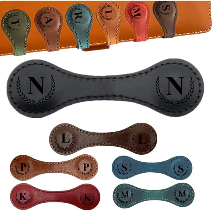 Personalized Magnetic Leather Bookmark, 26 Letter Initial Bookmarks, Multi-Functional for Women, Teachers, Book Lovers (N, Black)