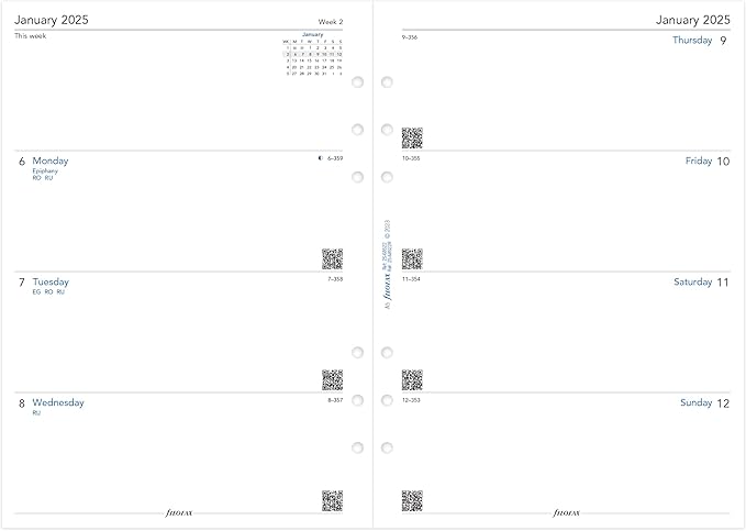 Filofax Calendar Diary Refill, A5 Size, Week-to-View, White Paper, Unruled, English, 2025 (C68522R-25)