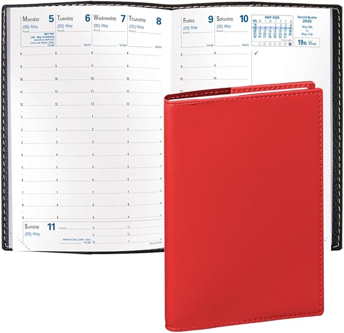 Quo Vadis 2026 Business - Weekly Planner - 12 Months, Jan. to Dec. - 4 x 6" - Smooth Faux Leather Soho Red Cover- Time Management Appointment Organizer