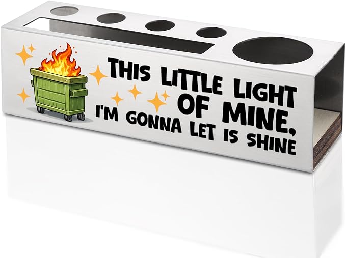 FOKCBOCM Funny Office Pen Holder with This Little Light of Mine Quote, Stainless Steel Desk Organizer for Sarcastic Workspace Decor Gift-DS132