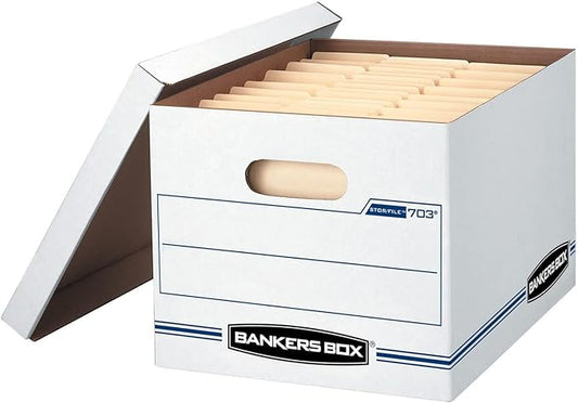 Bankers Box Stor/File Storage Boxes, Letter/Legal Size, Lift-Off Lid, 60% Recycled Corrugated, White/Blue, 20/Pack, 2-Pack (40 Boxes Total)