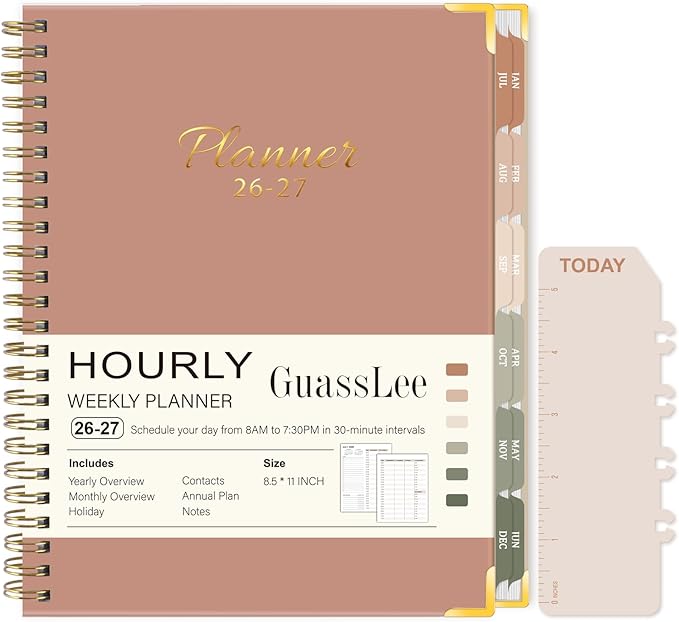Large 2026-2027 Academic Planner, Weekly & Monthly Appointment Book from Jul. 2026 - Jun. 2027, Work & Life Daily Hourly Planner with Time Slots,A4 Agenda Organizer for School Office, Brown,8.5" x 11"
