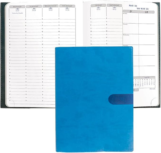 Exacompta 2027 Visual - Weekly/Monthly Planner - 12 Months, Jan. to Dec. - 6" x 8 1/4" - Smooth Faux Suede Texas Blue Cover - Time Management Appointment Organizer