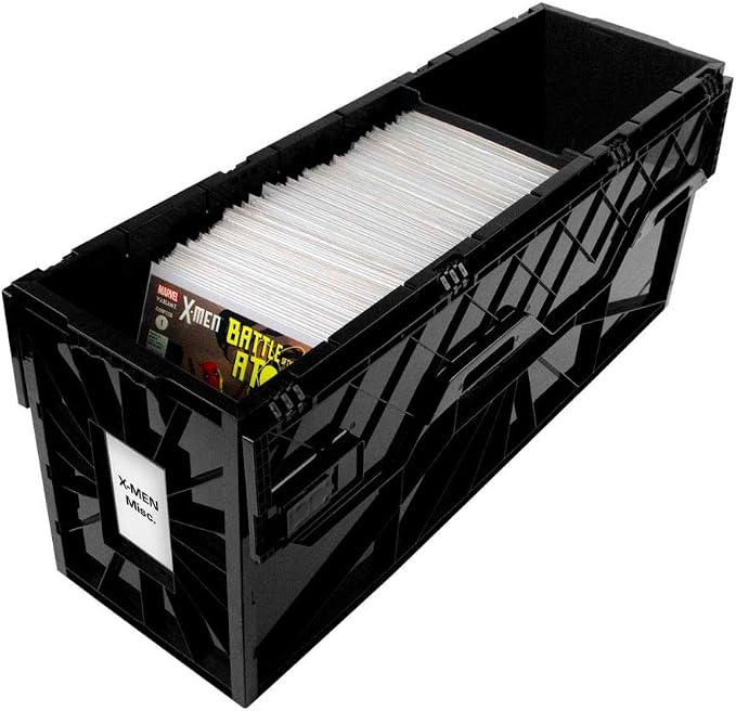BCW Long Comic Book Bin - 5 Pack | Heavy Duty Comic Book Storage Box | Stackable Comic Bin Organizer for 300 Comics Each | Acid-Free Plastic Box with Divider & Label Slot