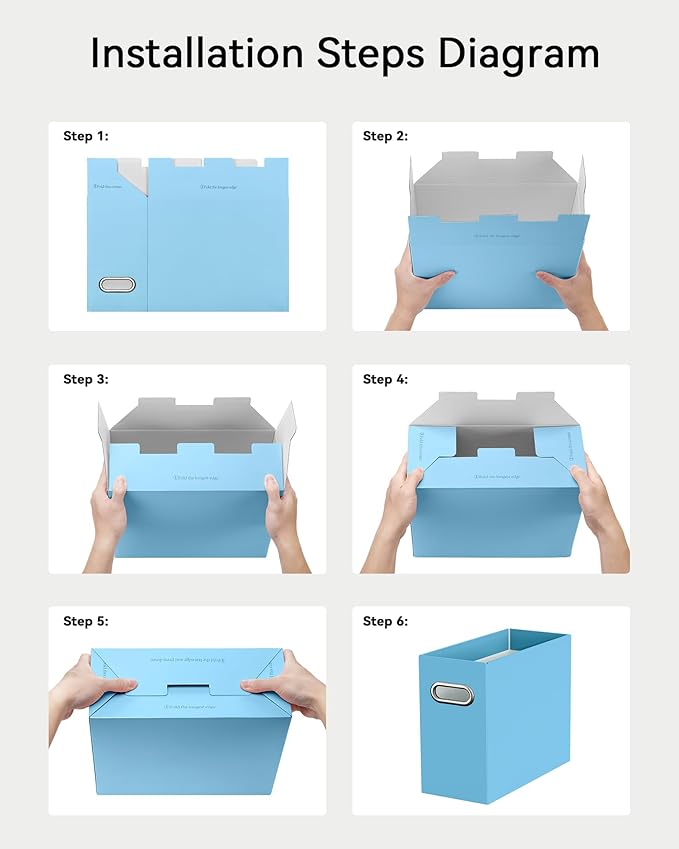 Oterri File Organizer Box, Portable Collapsible Cardboard File Folder Organizer with Handle for Letter Size Hanging Files, Document Storage Box for Home Office & Classroom (8 Packs, Blue)