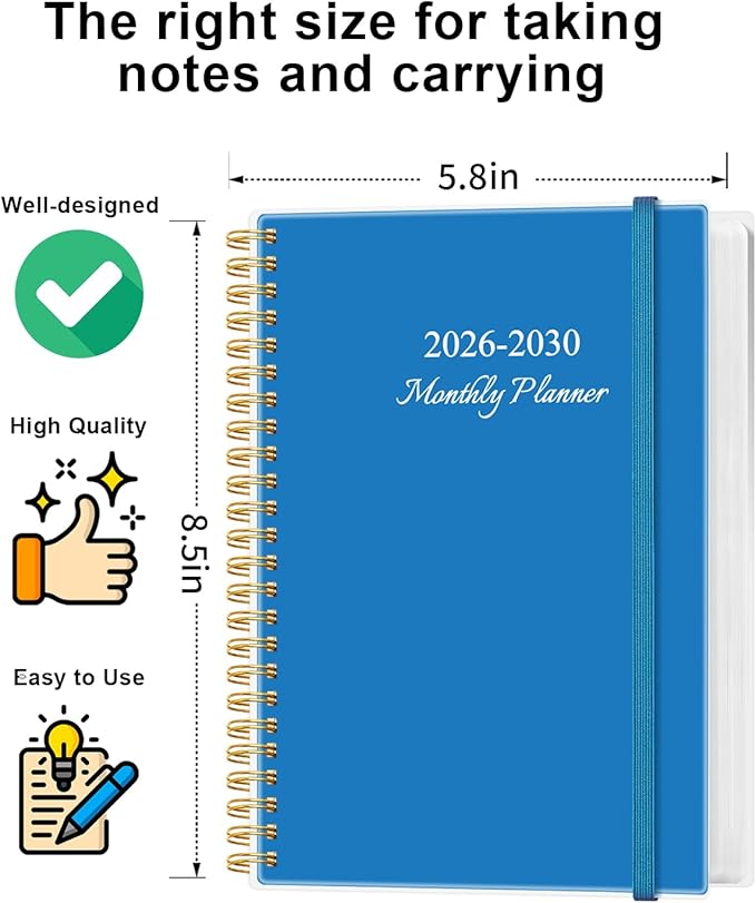 2026-2030 Monthly Planner - 57 Month PLanner Calendar from April 2026 to December 2030, 5 Year Planner 2026-2030 with Flexible Cover, Inner Pocket, Perfect for Home | School | Office, 5.8" x 8.5", Blue