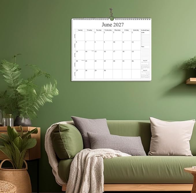 2026-2027 Calendar - Wall Calendar 2026-2027 from June 2026 - December 2027, 19 Months Calendar with Premium Paper, Twin-Wire Binding & Hanging Hook, 12" x 14.5", Black
