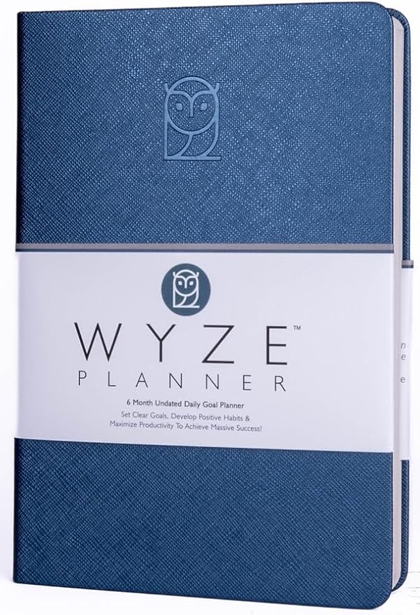 Wyze Planner Undated Daily Planner – 6-Month A5 Productivity Organizer with Full Page Per Day, Hourly Schedule, Goal Setting, Habit Tracker, Weekly & Monthly Pages – Hardcover Time Management Notebook (Blue)