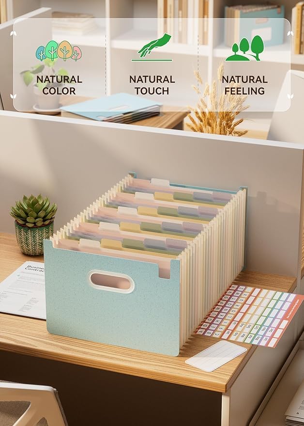 EcoStash 26 Pockets Accordion File Organizer, Wheat Straw File Folders, Upright&Open Top, A-Z Bill Receipt Organizer, 100% BPA Free, Return to Nature, Healthy Living, Letter/A4 Size - 2 Packs